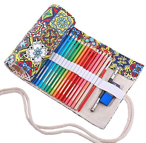 Amoyie Colouring Pencil Case 72 Slots, Roll Up Pen Holder, Pencil Wrap | Canvas Organiser Bag for Coloured Pen, Foldable Carrier for School, Outdoor, Artist Storage Bags, Large Capacity, Yellow