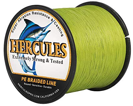Hercules Super Cast - Lenza da pesca intrecciata, 100 m, 136,1 kg, test per acqua salata e d'acqua dolce, PE, treccia, 8 fili, verde militare, 136,1 kg, 1,20 mm