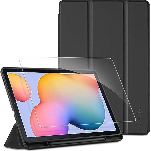 EasyAcc Étui pour Samsung Galaxy Tab S6 Lite 10,4 Pouces 2024/2022/2020 avec Verre Trempé - Ultra Mince vec Couvercle Léger Étui en Cuir PU pour Tablettes(Noir)