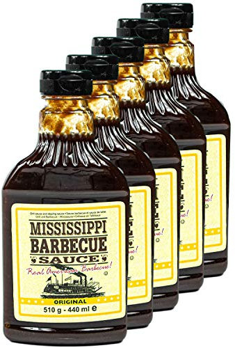 Mississippi - 5er Set Barbecue Sauce Original 510 g (440ml) - American BBQ Sauce rauchig - Rauchige Barbeque Würzsauce ideal als Grillsauce (auch zum Dippen und Marinieren)