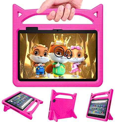 All-New Fire 7 Tablet Case, 7” 12th Generation (2022 Release), Kids-Friendly DJ&RPPQ Shockproof Lightweight Handle Case for Kindle Fire 7 Tablet (Rose)
