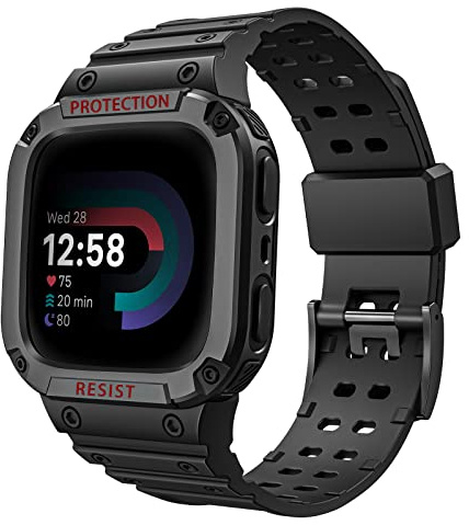 Fintie Band med fodral kompatibelt med Fitbit Versa 4/3/2/1 / Versa Lite/Fitbit Sense 2 / Sense, skyddande fodral rem robust sportband män