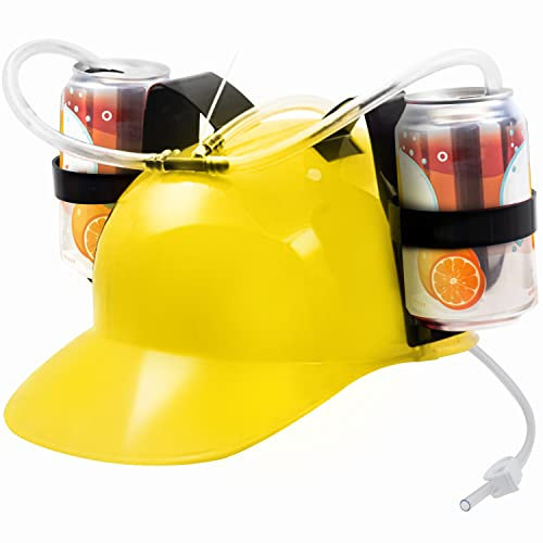 Novelty Place Trinkhelm - Verstellbarer Dosenhalter-Deckel, Trinkerhut - Strohhalm für Bier, Limonade - Getränke-Gadgets für Partys (Gelb)