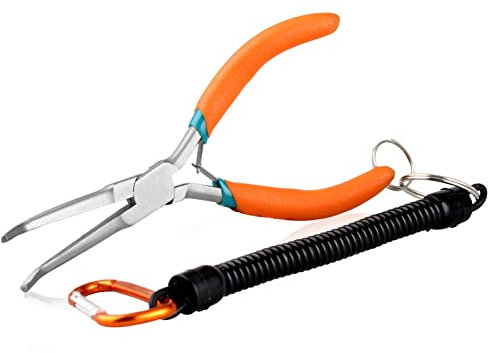 SPEEDWOX Alicates de punta larga con mandíbula dentada, alicates de alambre de precisión de punta doblada con cordón antipérdida para espacios estrechos, alicates removedores de agujas, herramientas