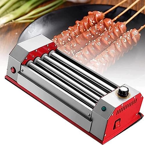 macchina per hot dog Macchina a rullo for hot dog in acciaio inossidabile, macchina for cottura alla griglia for salsicce commerciale, controllo della temperatura 0-250, con coppa dell'olio, macchina