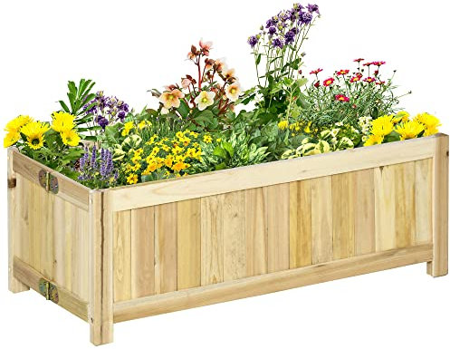 Outsunny Jardinera de Madera Plegable Arriate de Jardín con 4 Patas para Cultivos Verduras Flores en Exterior Patio Balcón Terraza 70x30x25 cm Natural