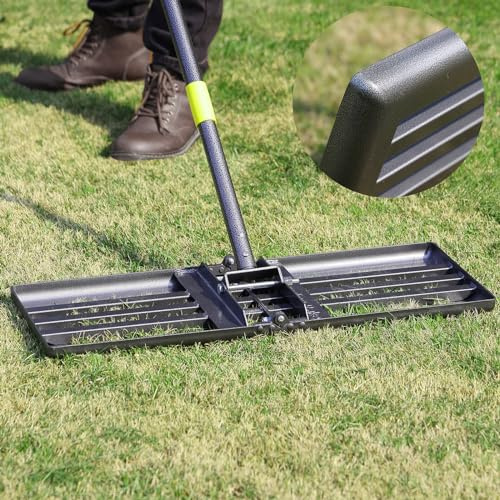 Lawn Leveling Rake, Heavy Duty Levelawn Tool for Garden Level Soil or Dirt Ground Surfaces Easily, 26” x 10” Ground Plate, Steel Handle Length is 65 inch
