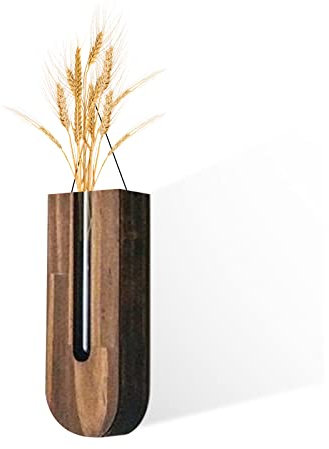 BEIJIALY Wandpflanzgefäß für Den Innenbereich, Anzuchtstation, Hängevase aus Holz für Trockenblumen, Bohemia-Blumen-Wandvase, Taschenvase (Braun)