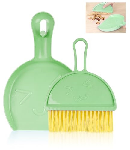 Mini Dustpan and Brush, Green Broom and Dustpan Set, Portable Cleaning Brush and Dustpan Combo, Flexible Lip, Perfect for Dust, Dirt and Crumbs, Ideal for Most Hard Surfaces, Space Saving Design