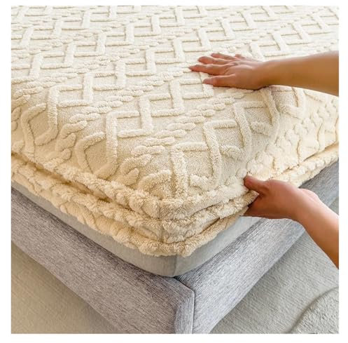 LPHFDCS Fleece PlüSch Spannbettlaken Jacquard Bettbezug 3D geprägt Samt Matratzenbezug Bettlaken Winter warm Spannbettlaken Matratzenschoner verdickt PlüSch-Spannbettlaken(Khaki,80x200x30cm)