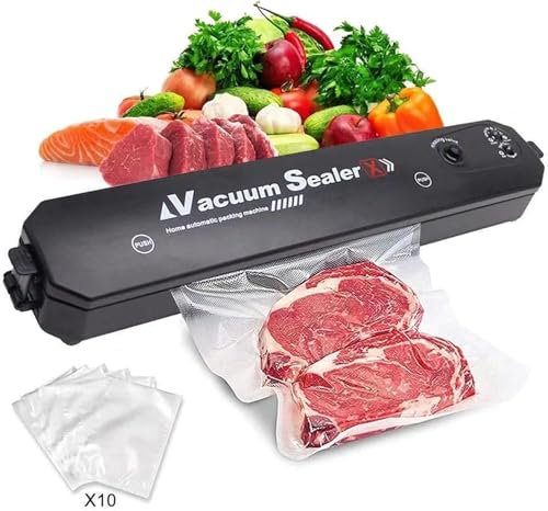 Vacuum Sealer Machine - Vacuum Sealers for Food Preservation - One-Key Automatic Air Sealing System for Dry & Moist Modes - Includes 10 Sealer Bags (Black)