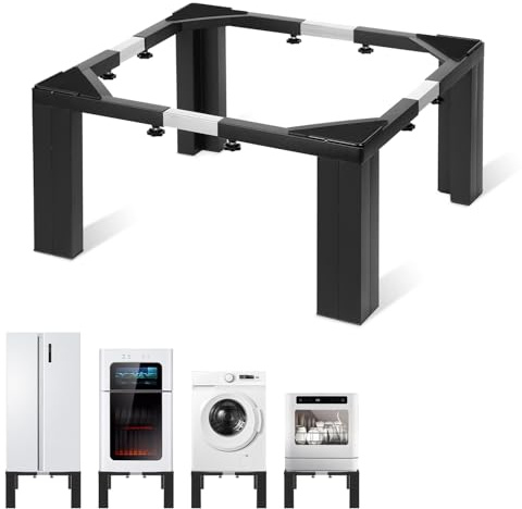 Ollewiellan Tvättmaskinsställ, 49,5–78 cm, justerbar rostfri tvättmaskin, underrede för tvättmaskin, tvättmaskin underrede med justering av skalan, svart