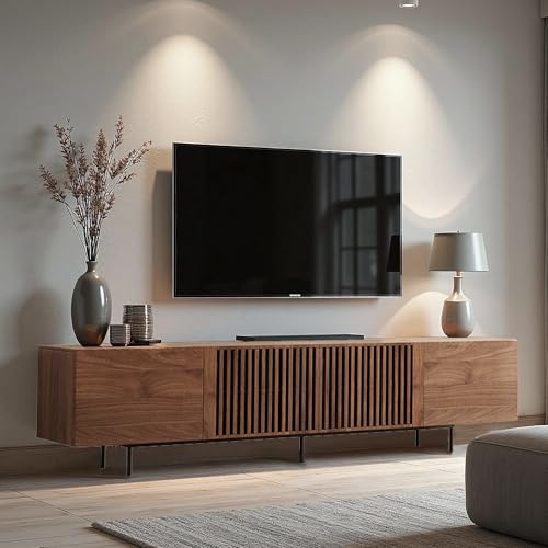 TV Stand -Modern High-End TV Cabinet, Mid-Century TV unit with Ample Storage, large tv stand for 75, 85, and 100 Inch Televisions, Media Console for Living Room & Bedroom, Walnut (240cm)