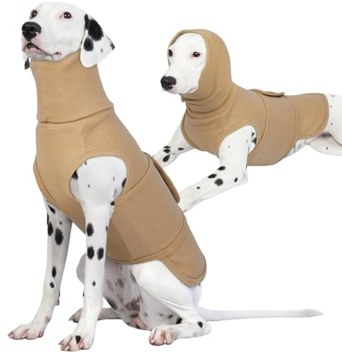 ROZKITCH Thunder Jacket for Dogs Anxiety Vest with Hoodie Soft Ears Cover, Warm Anti-Anxiety Vest with Ear Wrap for Fireworks Travel Vet Visit Separation Relief, Calming Vest Khaki S
