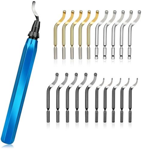 21 Utensili per sbavatura metallici, utensile per sbavatura rotante a 360°, sbavatore manuale con impugnatura metallica con 20 lame di ricambio per plastica