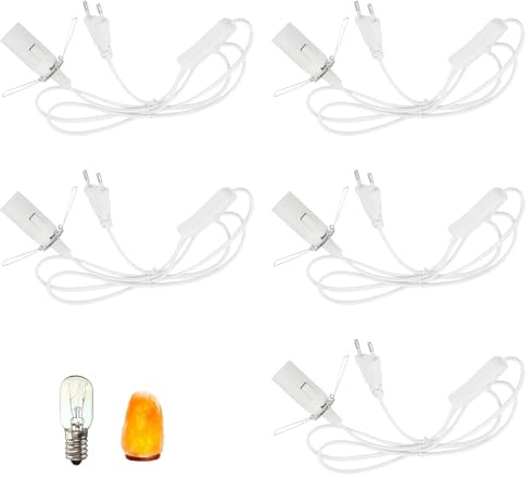 WIYETY Kabel med strömbrytare för saltlampa lamputtag E14 5 stycken kablar med strömbrytare för strömbrytare E14 med 1,8 m kabel och eurokontakt för vardagsrum sovrum kontor (vit)