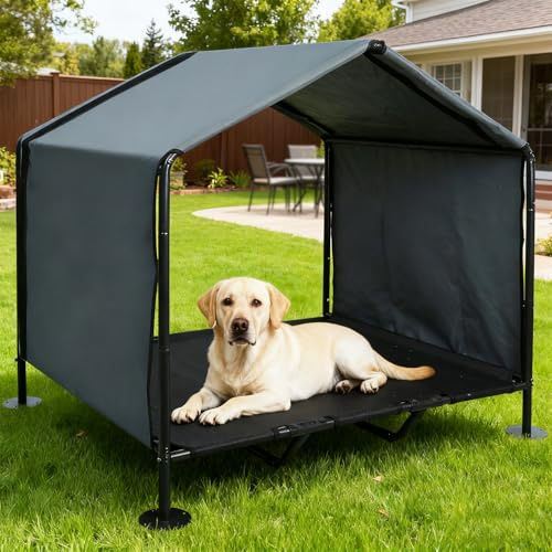 Pantalla grande para perros con cama elevada para perros, tienda