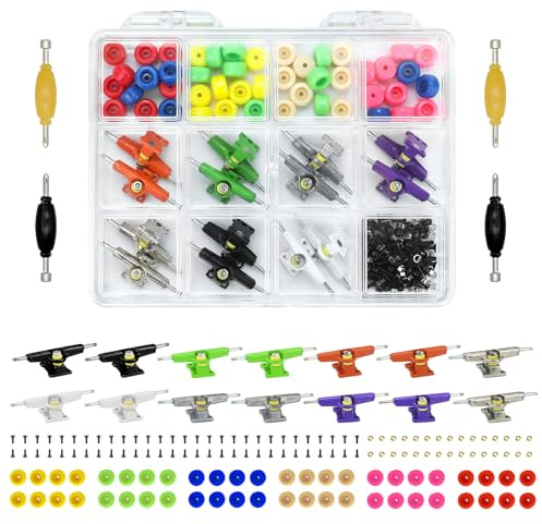 DisplayMore Trucks & Screws & Nuts & Spanner Tool for 96mm Fingerboard Skateboard Wooden Deck Parts Kit Tool (Multicolour Trucks & Box#B)