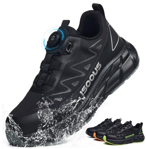 Scarpe Antinfortunistiche Uomo Donna S3S Impermeabili Scarpe da Lavoro ESD Leggere Comode Punta in Acciaio Lacci Rapidi Nero Grigio 44 EU