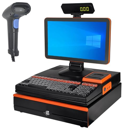 BEESOM Caisse Enregistreuse Professionnelle,Imprimante Thermique,15,6 Écran Tactile Pliable Multi-Angle,4G+128Go + Processeur Dual-Core, Scanner + Tiroir-Caisse,Supermarché/Café Single