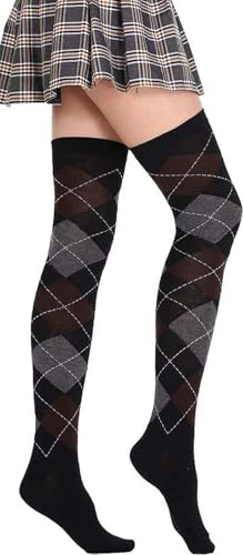 YeeHeen Women Over the Knee Argyle Socks Over the Knee Stockings Long Socks