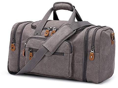 Erweiterbar Canvas Reisetasche Herren 60L / 50L, Weekender Damen Groß, Sporttasche für männer, Duffle Reisen Übernachtung Taschen, Grau