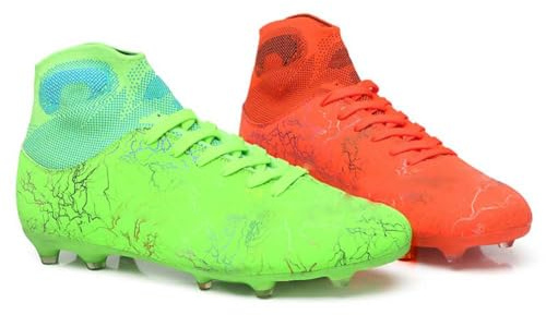 WELRUNG Men's Women's FG Cleats Training Athletic Non-Slip Long Studs High-Top Football Soccer Shoes for Youth Couple 12/10.5 US Orange Green
