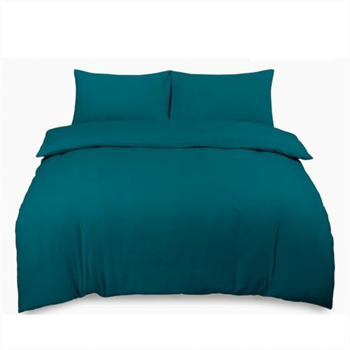GC GAVENO CAVAILIA Flannelette King Size Duvet Cover Set with Soft Pillowcases | Reversible Thermal Bedding | Plain Dyed Brushed Cotton Flannel Quilt Cover, Warm & Cosy Easy Care Bed Linen, Teal