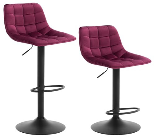 WOLTU 2er Set Barhocker Küchenstuhl Barstuhl mit Rückenlehne und Einstellgriff, höhenverstellbar & 360° drehbar, Tresenhocker Bar Hocker aus hochwertigem Samt und Metall, Bordeaux