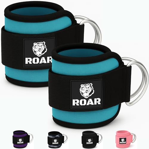 Roar® Ankle Cuff For Cable Machines,Pulley Anklets, 2 Gym Anklets, Ankle Weighted Anklet Pulley Machine, Weighted Anklets, Fat Gripz Glute Weights, Gym Weights Machine, Anklet For Pulley. (Blue)