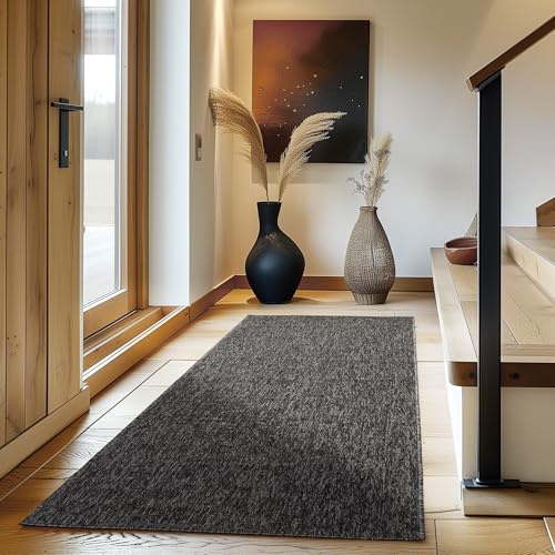 Carpettex Wohnzimmer Teppich Kurzflor Modern Einfarbig 60 x 100 cm - Küchenläufer Flur Anthrazit - Waschbar in Waschmaschine Klein Extra Weich Flauschig