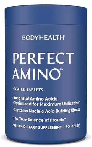 BodyHealth PerfectAmino (150 ct) Easy to Swallow Tablets, Essential Amino Acids Supplement with BCAAs, Vegan Protein for Pre/Post Workout & Muscle Recovery with Lysine, Tryptophan, Leucine, Methionine
