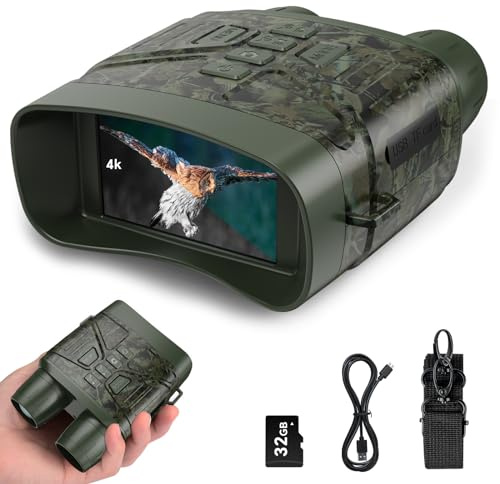 Nachtsichtgerät 4K, Relassy Nachtsicht Fernglas Anti-Schütteln 4000mAh Infrarot Nachtsichtgeräte 300m Reichweite, 5X Digitale Vergrößerung mit 32GB TF Karte für Camping Jagd Wandern Vogelbeobachtung