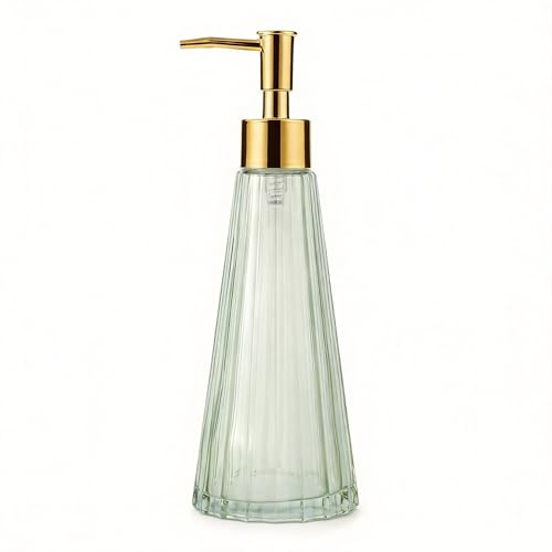 10oz/300ml Hand Soap Dispenser Bathroom, Kitchen Soap Dispenser, Glass Soap Dispenser with Gold Rust Proof Pump, Liquid Soap Dispenser with Elegant and Beautiful Color (Green)