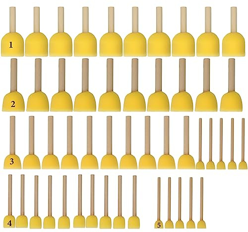 ZOENHOU 50 Pcs Round Sponge Brush Set, 5 Sizes Assorted Foam Sponge Brushes with Wooden Handle, Sponge Brush Set Painting Tools for Art and Craft Supplies, 1.5cm 2cm 3cm 4cm 5cm