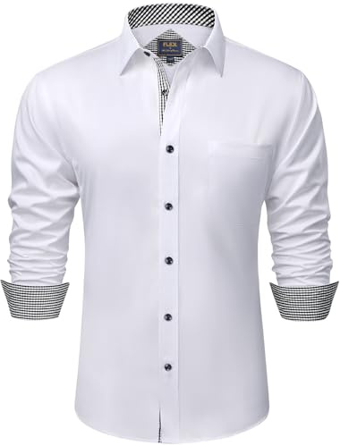 siliteelon Mens Shirts Regular Fit White Dress Shirt Constrast Stretch Formal Wrinkle Free with Pocket Work Wedding Interviews Graduation Button Down Shirt for Men M