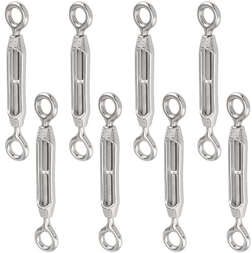 PUCSIQ 8 Stuck M4 Spannschloss Auge 304 Edelstahl Spannschloss mit Zwei Öse Verstellbare Spannschlösser Draht Spanner für Spannen Nachspannen und Einstellen der Elastischen Wirkung Seilzubehör