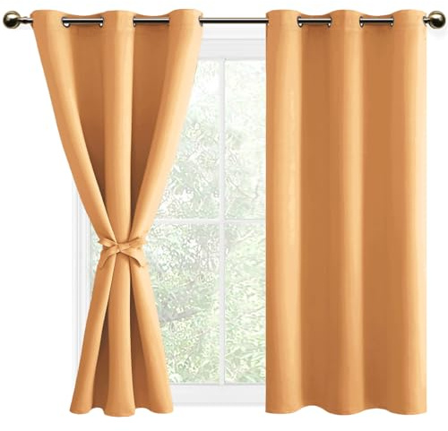 DWCN Blackout Curtains with Tiebacks for Bedroom Thermal Insulated Solid Eyelet Curtains for Living Room,2 Panels,46 Wide x 54 Drop Pumpkin Orange