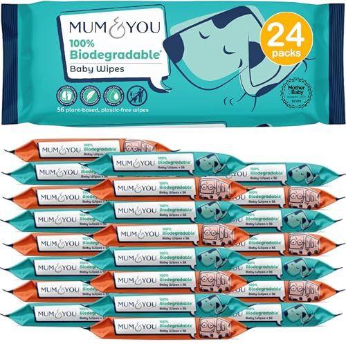 Mum & You Biodegradable Baby Wipes Multipack, 1,334 Wet Wipes (24 Packs) | 99.4% Water | Plastic Free and Eco Friendly Wipes | Recyclable Packaging | Suitable for Newborn Sensitive Skin