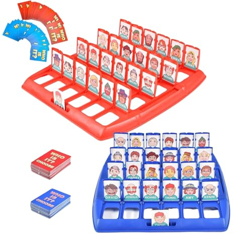 Bssowe Jeu de Société Classique, Jeu de Devine Qui Je suis, Jeu de Société pour Enfants en Famille, Qui Est-Ce, Jeu de Devinettes Raisonnement Cartes à Deviner Jeu Jouet, pour Enfants (Bleu)