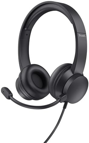 Trust USB Cuffie con Microfono Leggere On-Ear, Auricolari con Filo 1,80 m, Archetto Regolabile, Headphones Cablato per PC Portatile Computer Laptop Mac Ufficio Skype Teams Zoom - Nero