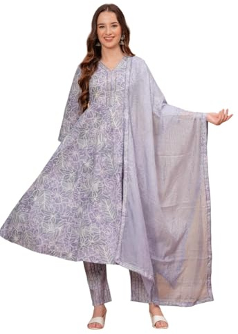 JVSP FASHION Women's Cotton Printed Anarkali Kurta With Palazzo & Dupatta Set IndianTunic