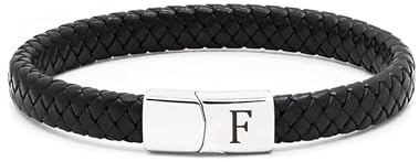 TOLOWOBK Lederarmband Herren Armband mit Buchstaben Gravur A-Z Buchstabe Armband Männer Schwarz Geflochten Leder Armbänder mit Magnetverschluss Ostern Vatertag Geburtstag Geschenke für Männer