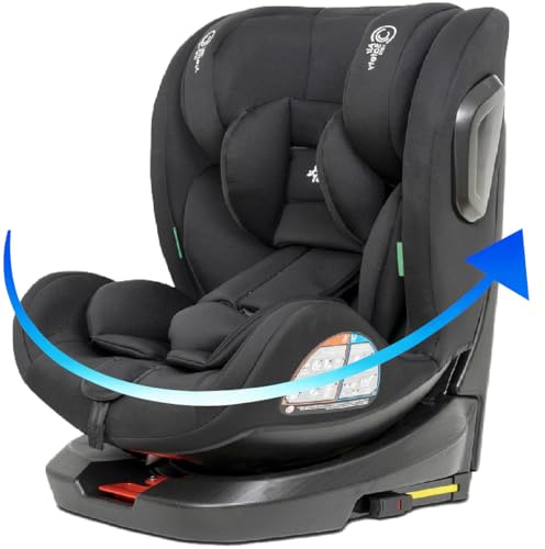 Various - I-Size Silla de Coche con ISOFIX Giratoria 360°,40-150 cm, de 0 a 12 años, Grupo 0/1/2/3,ECE R129,5 Posiciones Reclinadas, Protección Lateral, con Fijación Superior,Color Negro