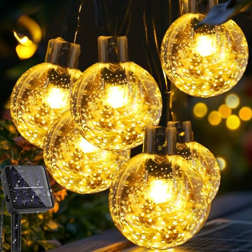 Solar Garden Lights Outdoor，30 LED 8M/26Ft Solar String Lights Outside Waterproof, 8 Modes Crystal Ball Fairy Lights String Decorative for Patio Yard Camping Ggazebo Party Wedding Porch（Warm White）