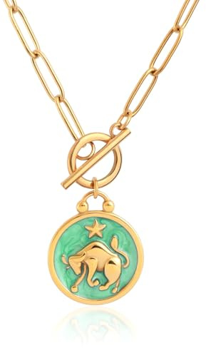 TaYolnFaSo Taurus Paperclip Necklace Toggle Pendant for Women Constellation Zodiac Sign Coin Pendant Necklace Astrology Necklace Taurus Jewelry Christmas Birthday Gift for Women