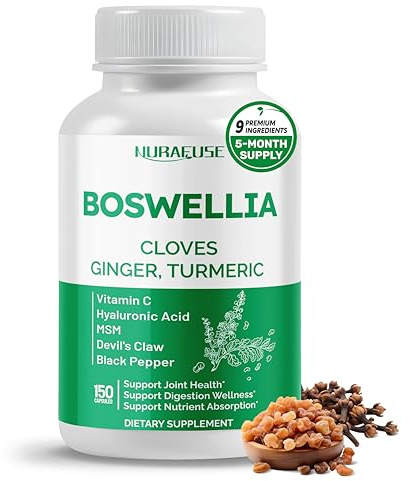 Boswellia with Cloves, Ginger, Turmeric, Vitamin C, Hyaluronic Acid, MSM, Devil's Claw – Supports Joint Health, Digestive Wellness* & Nutrient Absorption*