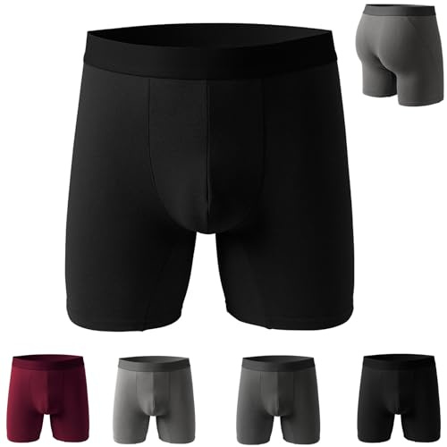 XYLAWAVE Mens Fleece Lined Thermal Underwear, Thermal Shorts Winter Warm Comfortable Sports Long Boxer Briefs for Men (Black,L)
