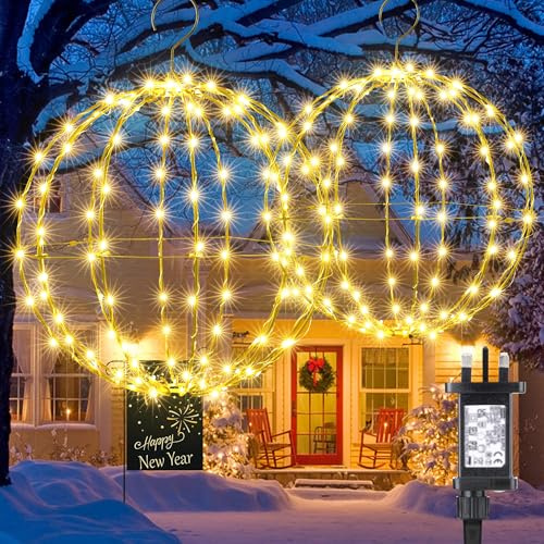 Joomer Outdoor Christmas Ball Lights Mains Powered 33cm 144 LED and 28cm 120 LED Hanging Ball Lights Foldable Sphere Timer 8 Modes for Indoor Party Room Balcony Decorations(2PC, Warm White)
