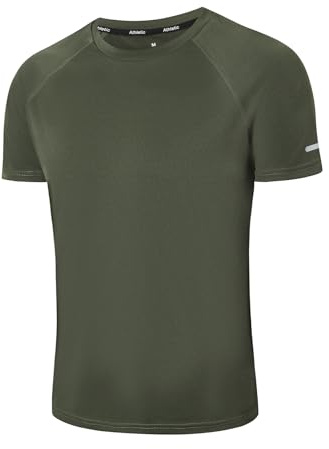 Mens Gym T-Shirts Athletic Running Sports T Shirts for Men Quick Dry Moisture Wicking Workout Work Training Breathable Cool Short Sleeve Tops（T5010-Green-L）